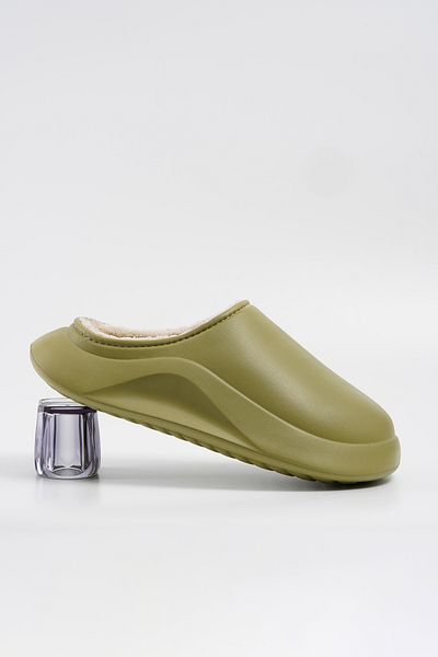 Beyond Γυναικείες παντόφλες Green Wander Matte Faylon με Γούνα Εσωτερική Σόλα 4cm BYNDFAY012