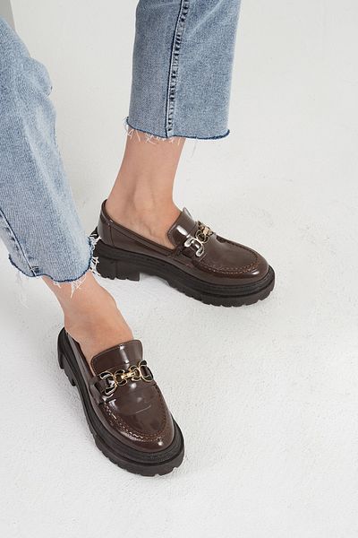 Beyond Γυναικεία Καφέ Λουστρίνι Νέα Gc Χοντρή Σόλα Loafer Μοκασίνια Παπούτσια 4,5cm BYNDLFRK02