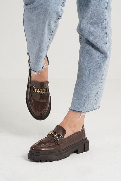Beyond Γυναικεία Καφέ Λουστρίνι Νέα Gc Χοντρή Σόλα Loafer Μοκασίνια Παπούτσια 4,5cm BYNDLFRK02