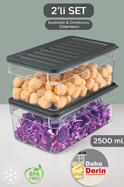 Meleni Home Set de 2 organizatoare pentru frigider adânc de 2500 ml antracit - organizator și container de depozitare