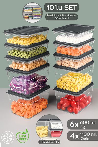 Meleni Home Microwave Organizer Set of 10 - Food and Food Storage Container, Deep and Shallow S Anthracite