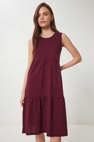 Happiness İstanbul Ärmelloses Basic-Sommer-Strickkleid für Damen in Burgunderrot CR00479