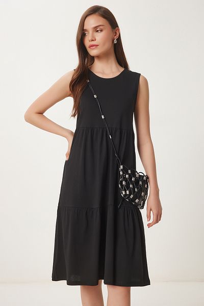 Happiness İstanbul Women's Black Sleeveless Basic Summer Knitted Dress Cr00479