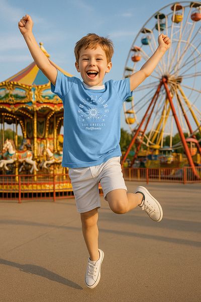 TRENDYOLKIDS Babyblaues bedrucktes Strick-T-Shirt TKDSS25TS00042