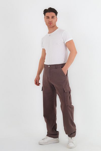 Trendyol Collection Βαμβακερό casual παντελόνι, τσέπη Mink Cargo γκαμπαρντίνα φαρδιά/φαρδιά εφαρμογή, 100% βαμβάκι