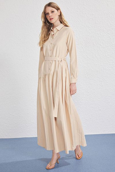 Trendyol Modest Stone Pleated Poplin Woven Dress Tctss25Eb00139