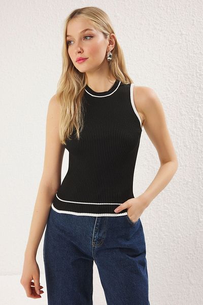Trendyol Collection Μαύρο Basic Color Block Πλεκτό Λεπτή Μπλούζα TWOSS23BZ00611