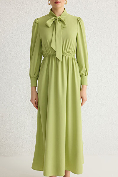 Trendyol Modest Χακί γιακά δεμένο ίσιο υφαντό φόρεμα TCTSS24EB00136