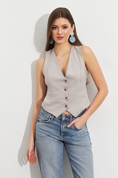 Cool & Sexy Women's Gray Linen Lined Vest Tw60046