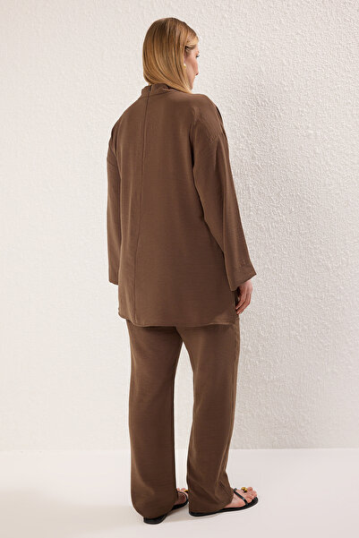 Trendyol Modest Large Size Smoked Akas Detailed Woven Bottom Top Suit Tctss25Us00048