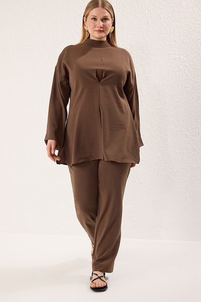 Trendyol Modest Large Size Smoked Akas Detailed Woven Bottom Top Suit Tctss25Us00048