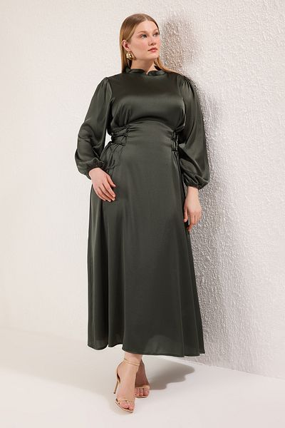 Trendyol Modest Large Size Khaki Waist Britli Satin Evening Dress Tctss25Db00021