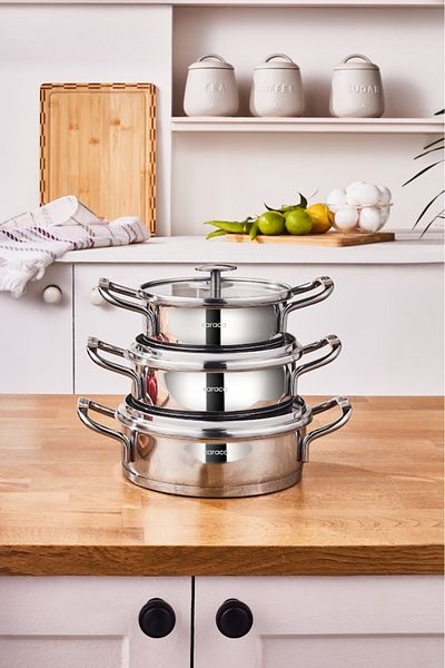 Karaca Vapor New - 6-Piece Saucepan Steel Pot Set with Induction Base
