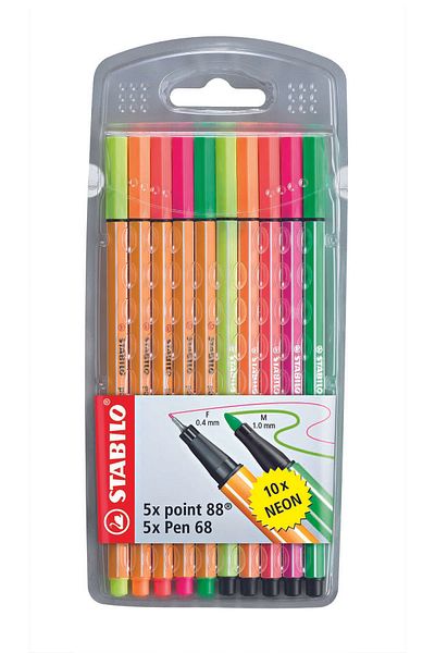 Stabilo Point 88+Pen 68 - Fine Felt Tip Pen and Felt Tip Crayons - Pack of 10