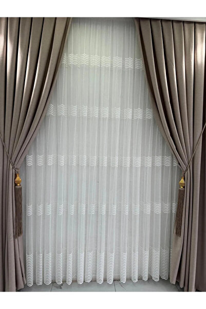 beatiful Tül Perde Brode Kumaş Desenli 1/3 Sık Pileli Boru Pile Kırışmaz Ütü ...