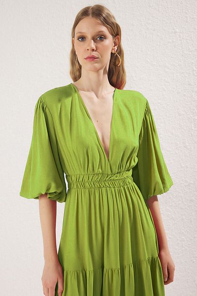Trendyol Collection Oil Green Plain Maxi Woven Dress Twoss25El00776