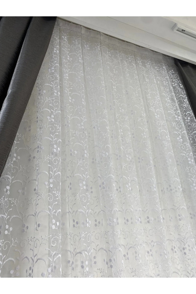 beatiful ȚESUT BRODAT CU MODEL DE PERDELE DE TUL 1/3 PLOȚĂ PLIATĂ CU PLOȚĂ CU TEPSIȚI CULOARE ALBĂ