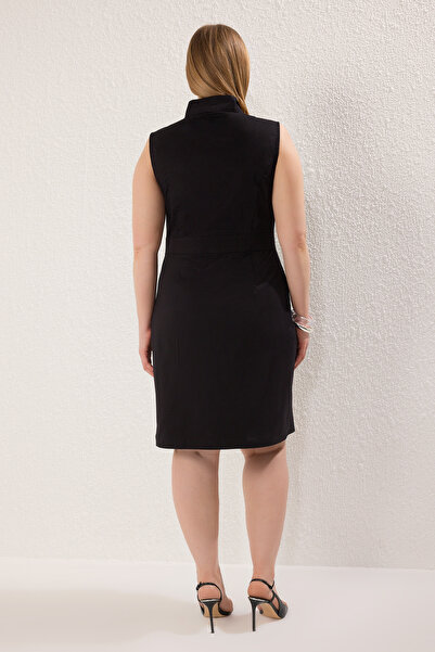 Trendyol Curve Rochie neagră cu fermoar dublu, mini țesută, mărime mare TBBSS25AH00112