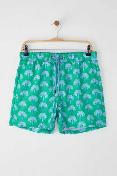 Trendyol Collection Grüne Badeshorts mit Palmenmuster und Print TMNSS25DS00005
