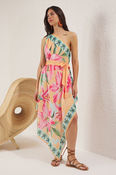 Trendyol Collection Îmbrăcăminte de plajă Rochie midi cu curea țesătă cu imprimeu floral TBESS25EL00053