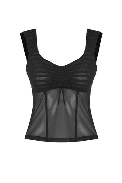 Trendyol Collection Μαύρο μονόχρωμο βολάν αμάνικο πλεκτό τούλι Κομψή/βραδινή μπλούζα