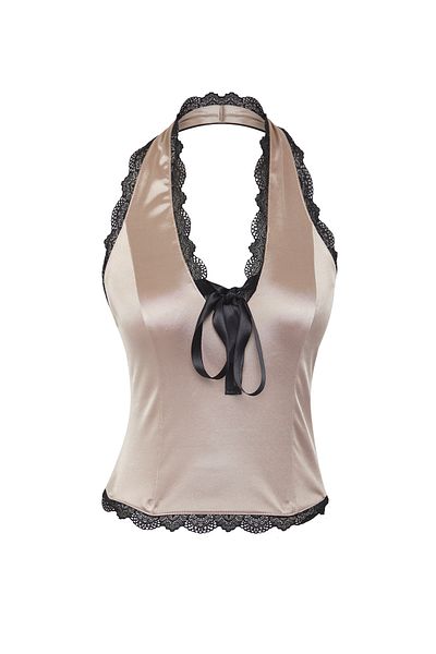 Trendyol Collection Μπεζ δέσιμο με λεπτομέρεια σατέν πλεκτή κομψή μπλούζα TPRSS25BZ00034