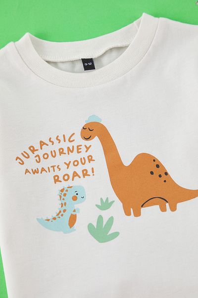 TRENDYOLKIDS Stone Baby Boy 100 % Baumwolle Dinosaurier bedruckt Kurzarm gestrickt Bottom-Top Anzug TKDSS25AU00156