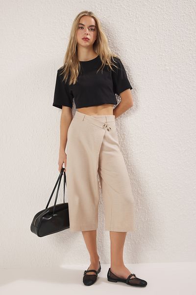 Trendyol Collection Beige Linen Bodysuit Culotte Trousers