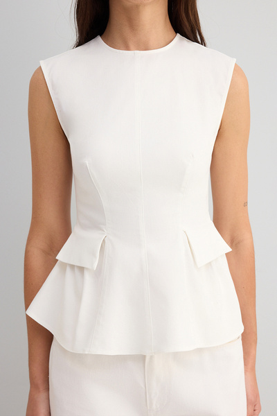 Kolekcia Trendyol Ecru bavlna Gabardine Peplum vreckový detail tkaná blúzka TWOSS25BZ00538