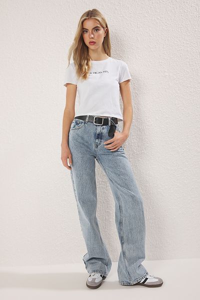 Trendyol Collection Light Blue High Waist Wide Leg Jeans Twoss25Je00278