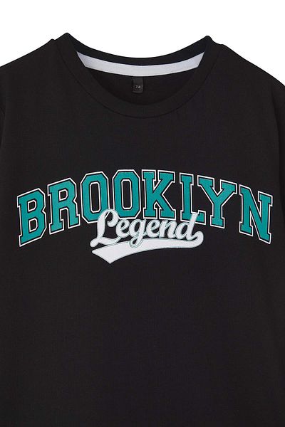 TRENDYOLKIDS Black-Ecru 2'Li Boy Slogan Patterned Knitted T-Shirt Tkdss25Ts00016