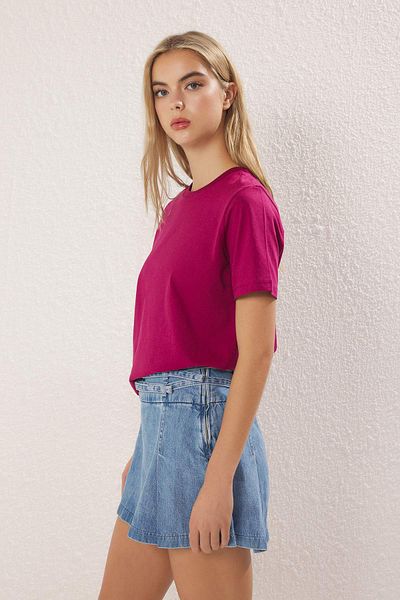 Trendyol Collection Tricou tricotat cu gât premium, 100% bumbac, Cherry Rotten