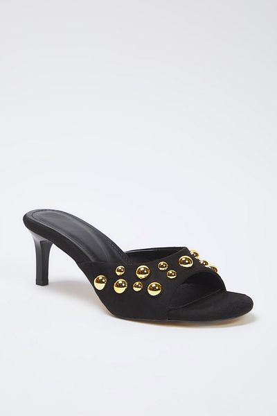 TRENDYOL SHOES Schwarz Gold Trok Stone Wildleder Damen Kitten Heels Hausschuhe TAKSS25TO00099