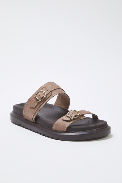 TRENDYOL SHOES Γυναικείες παντόφλες Mink Double Buckle Καφέ Χοντρή Σόλα TAKAW25TE00009
