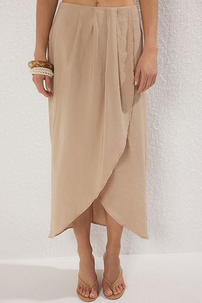 Trendyol Collection Beige Woven Blouse Skirted Summer Double Bottom-Top Suit Twoss25Au00110