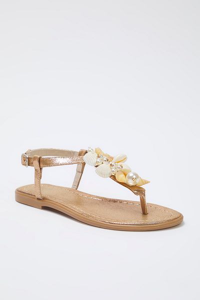 TRENDYOL SHOES Bronz tengeri kagyló gyöngy részletes flip-flop női stílusos szandál TAKSS25SD00008