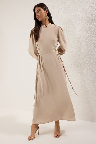 Trendyol Modest Πέτρινος γιακάς Beli Britli Aerobin Υφαντό Φόρεμα TCTSS25EB00082