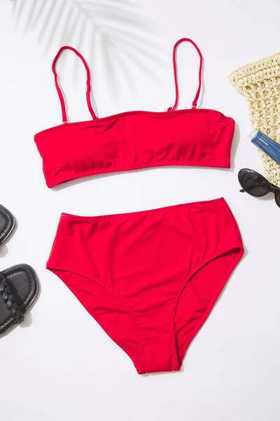Trendyol Collection Crvena Strapless Pokriveni Bikini vrh TBESS25BU00028