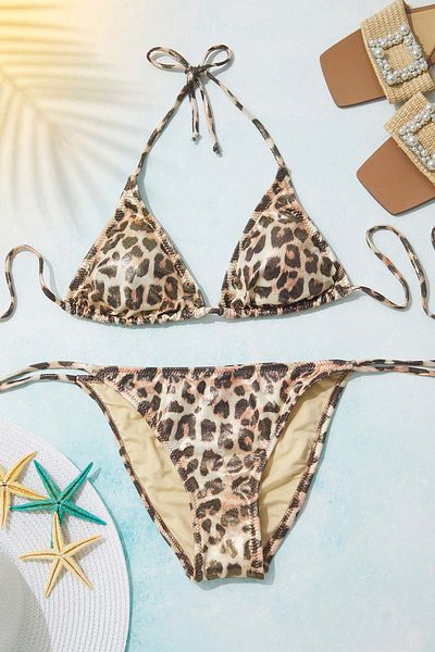 Trendyol Collection Bikini mit hohem Bein und Leopardenmuster im Regular Fit – Dreiecksband TBESS24BT00037
