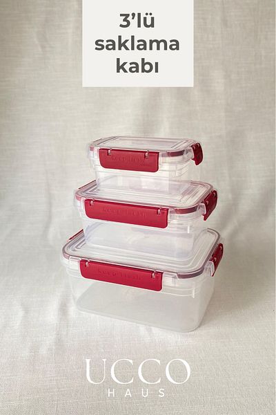 UCCO 3-Piece Lockable Leakproof Storage Container – 375-900-1700 ml with Gasket Microwave and Dishwasher Compatible