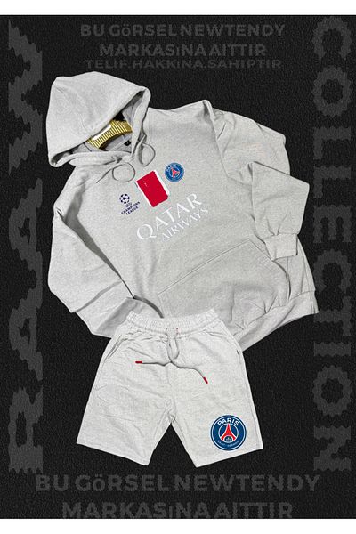 Minikelya Paris Sweatshirt Shorts Set Men's Hoodie Gray Black Bottom Sports Fan 2 Thread Combine