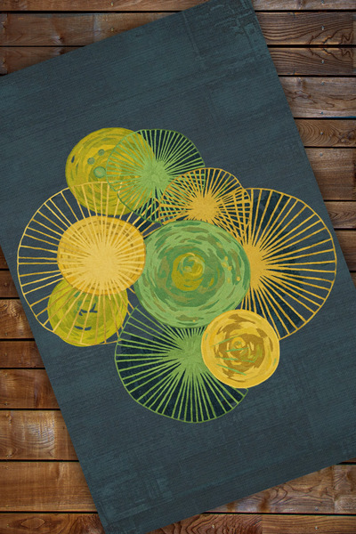 The Reef Design Helezon Yaprak Desenli Yeşil Sarı Halı Figürlü Halı Doğa Temalı Halı Dijital Baskılı Salon Halısı