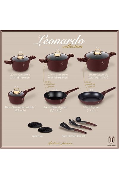 Berlinger Haus 15-piece Leonardo Collection Berlinger Haus BH 8051 cookware set, non-stick, titanium coating