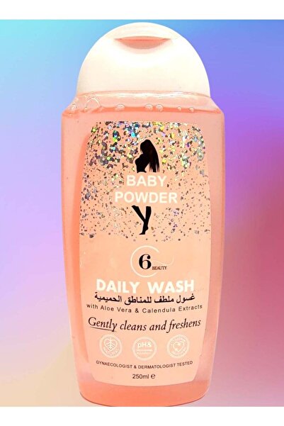 6 Beauty غسول مهدئ للمناطق الحساسة برائحة الصبار وبودرة الأطفال (250 مل)