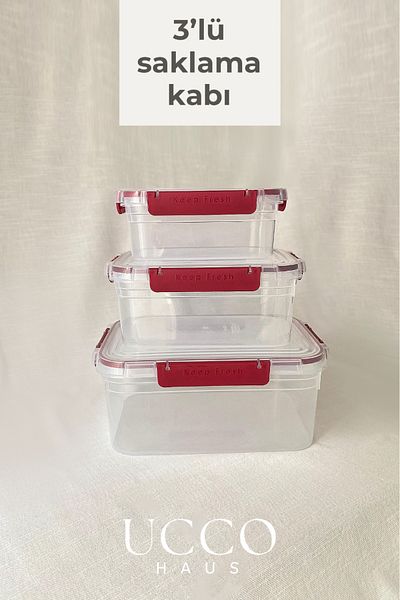 UCCO 3-Piece Lockable Leakproof Storage Container – 375-900-1700 ml with Gasket Microwave and Dishwasher Compatible