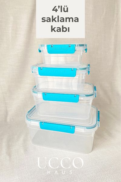UCCO Set of 4 Lockable Leakproof Storage Containers |   375-900-1700-3000 ml |   Sealed Lid, Airtight