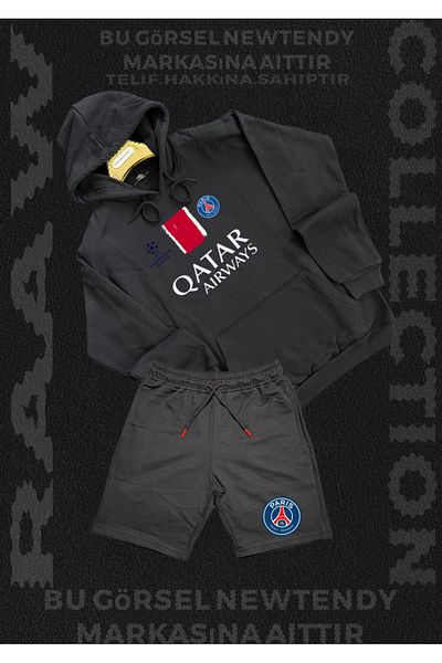 Minikelya Paris Sweatshirt Shorts Set Men's Hoodie Gray Black Bottom Sports Fan 2 Thread Combine