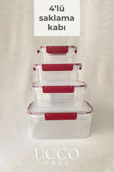 UCCO Set of 4 Lockable Leakproof Storage Containers |   375-900-1700-3000 ml |   Sealed Lid, Airtight