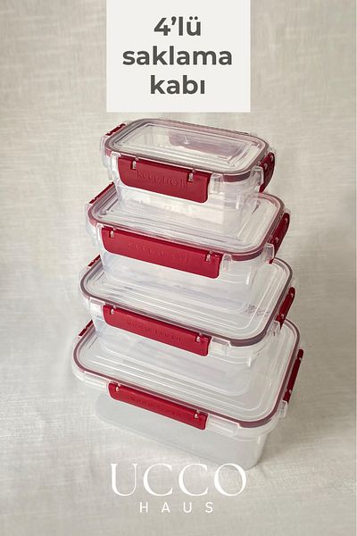 UCCO Set of 4 Lockable Leakproof Storage Containers |   375-900-1700-3000 ml |   Sealed Lid, Airtight