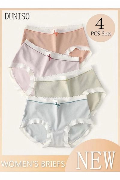 Generic Duniso 4-piece Set Women's Briefs Mid-rise Cotton Briefs High-stretch Briefs Soft Full Coverage